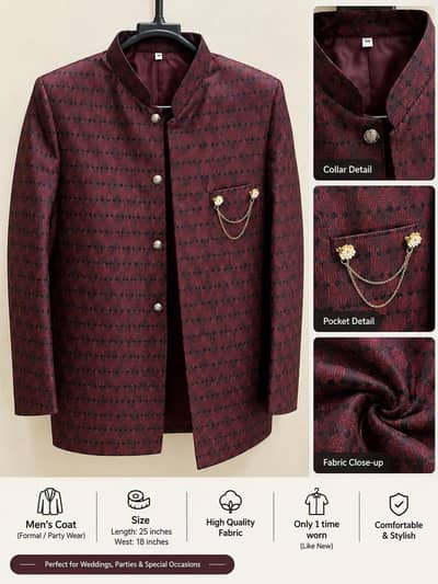 Title: Men’s Stylish Maroon Prince Coat for Sale