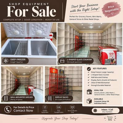 Title: Shop Setup for Sale – Deep Freezer, L-Shaped Counter & Shelves