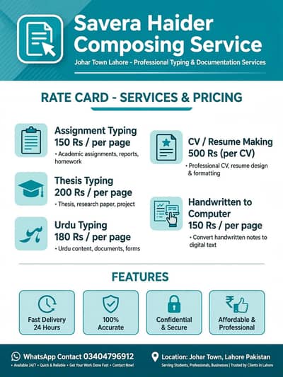 Assignment Typing & Thesis Formatting Service Lahore