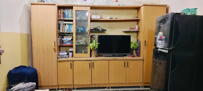 Solid Lasaani Wood TV Wall Unit / TV Cabinet with Wardrobes & Bookshel