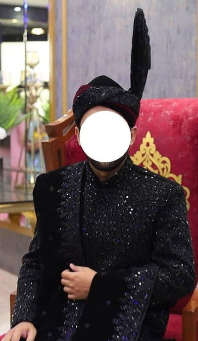 Sherwani black. with cap and shawl