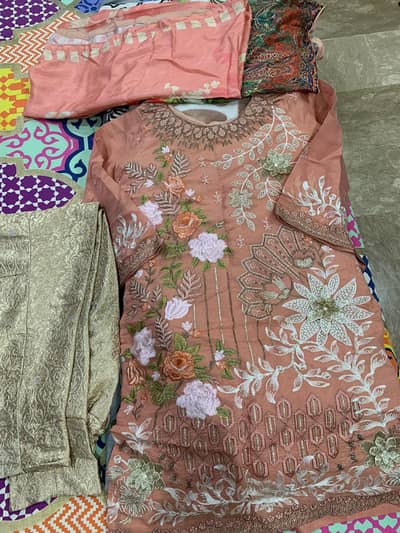 Fully embroidered 3D dress. . 3pc ready to wear