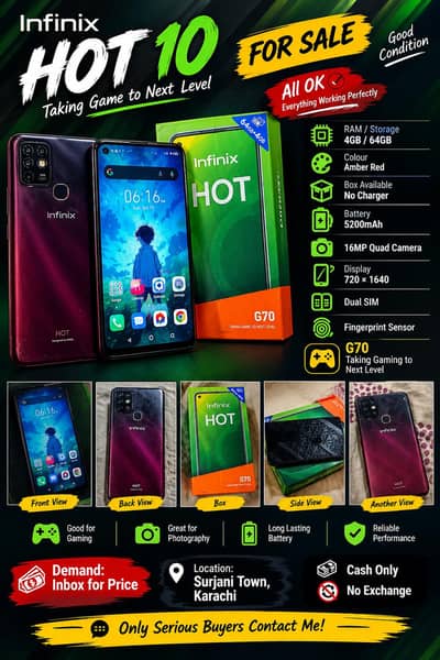 Infinix Hot 10 (4GB/64GB) Amber Red – All OK, Box Available