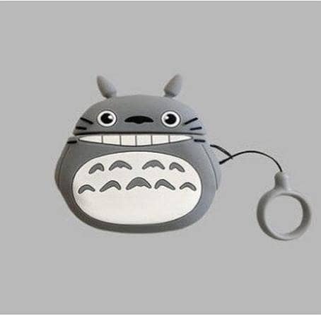 3D Cute Grey Anime Monster Silicone Case Cover for Wireless Earbuds - Shockproof Soft Protective Case with Finger Ring Strap  R5995