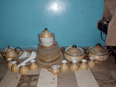 72 Pcs Bone China Dinner Set Golden Floral - Complete - Unused