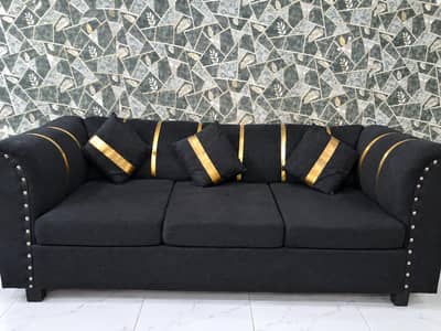 * Luxury Black & Gold 5 Seater Sofa Set (3+2) - Like New*