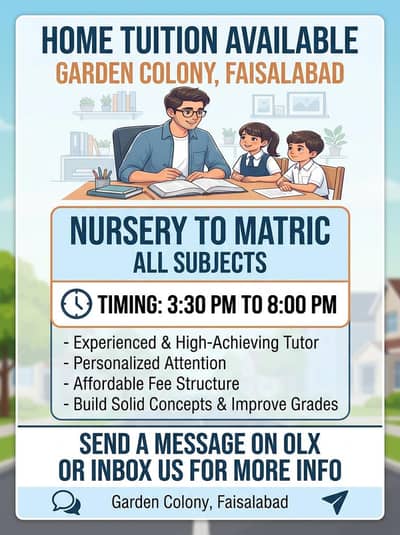 Home Tuition for Nursery to Class 10 – Garden colony Faisalabad