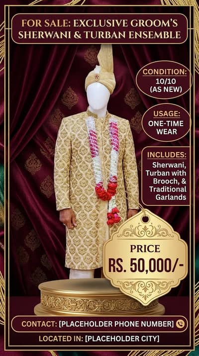 Royal Gold Designer Groom Sherwani with Matching Turban