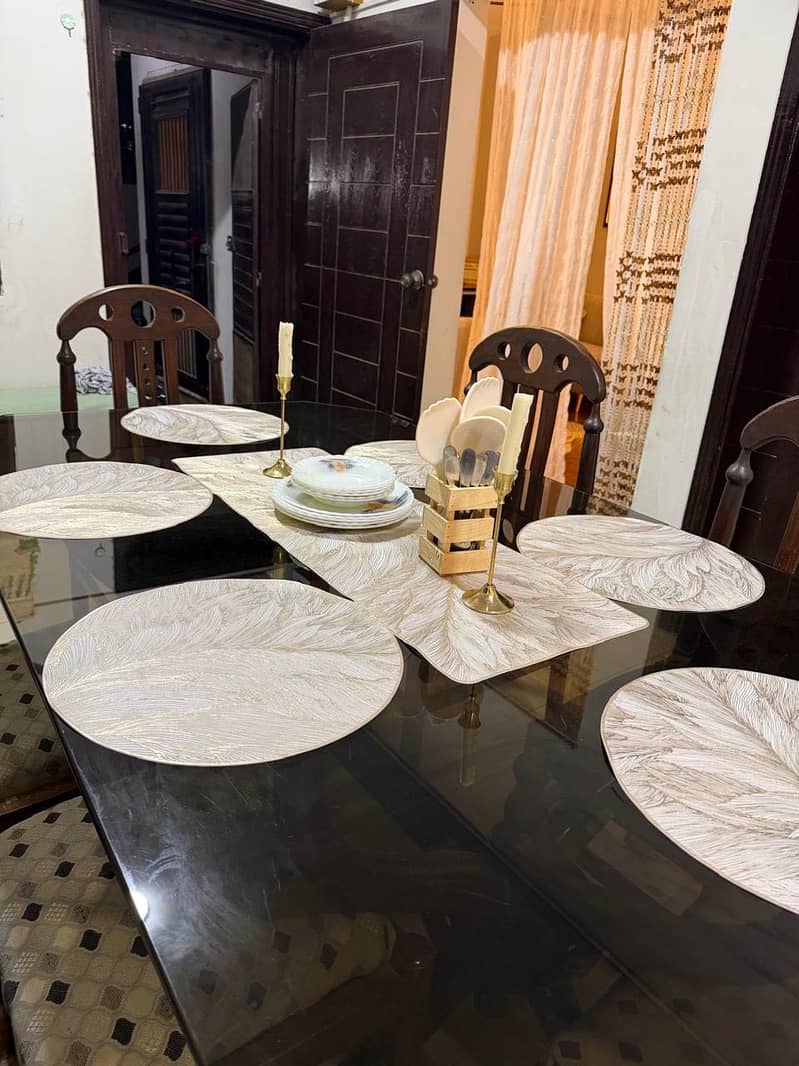 6 Seater Glass Top Wooden Dining Table Set for Sale - Dining Tables ...