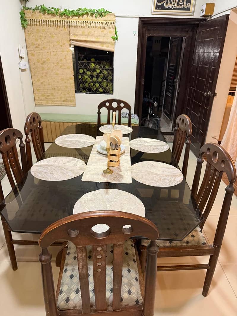 6 Seater Glass Top Wooden Dining Table Set for Sale - Dining Tables ...