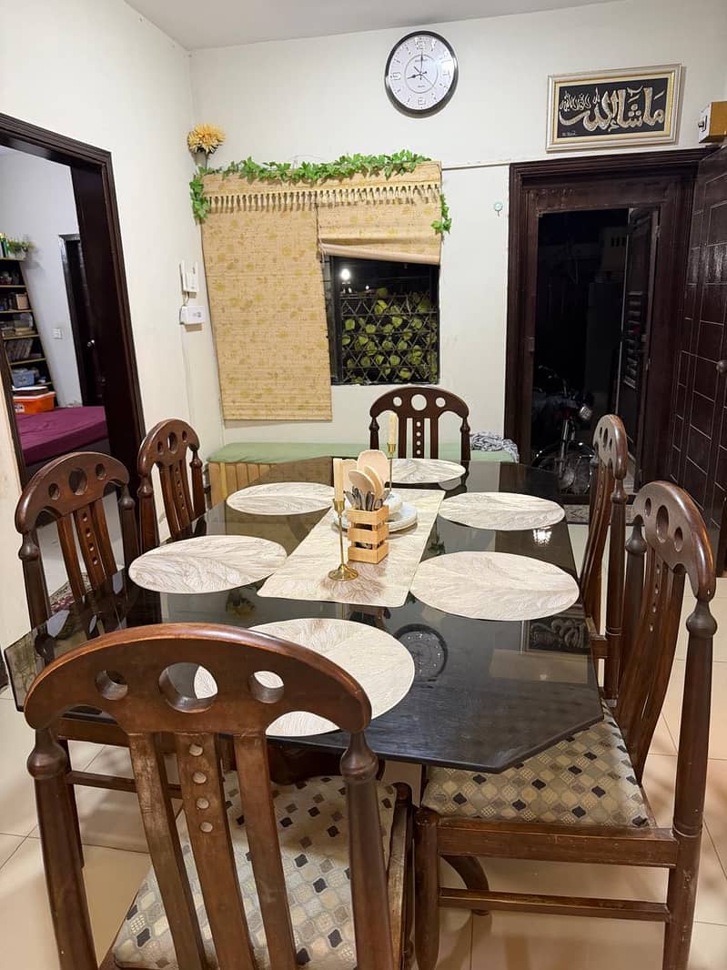 6 Seater Glass Top Wooden Dining Table Set for Sale - Dining Tables ...