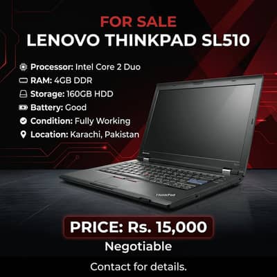 Lenovo ThinkPad SL510 Laptop | Core 2 Duo | 4GB RAM | 160GB HDD