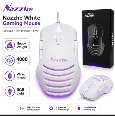 Nazzhe wired gaming mouse with RGB light, 4800 Dpi heavy weight Design