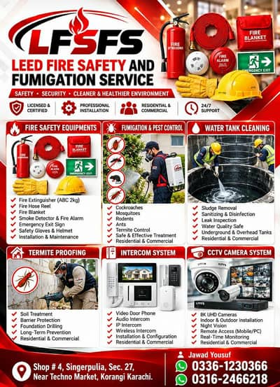 Leed Fire Safety, Fumigation, CCTV Camera, Water Tank Cleaning Service