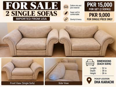 2 Imported USA Single Sofas | Extra Soft & Comfortable | Pair