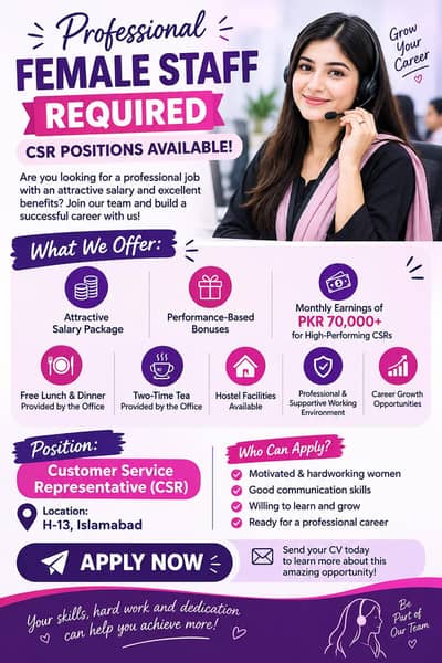 Best Opportunity for Female Staff professional Call Center