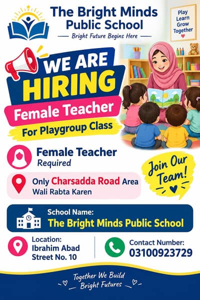 Playgroup class female teacher urgent need