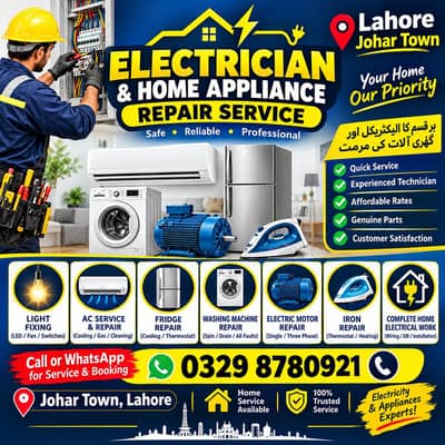 Electrician, AC, Fridge, Washing Machine Repair | Johar Town Lahore