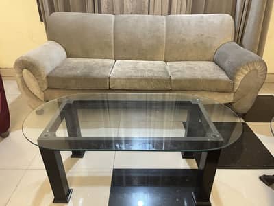 Elegant glass top center table with wooden frame