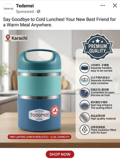 Tedemei Two-Layer Stainless Steel Lunch Box