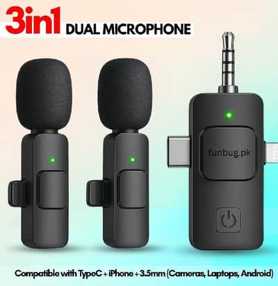 Brand New Wireless Dual Microphone – 3-in-1  2 Wireless Microphones