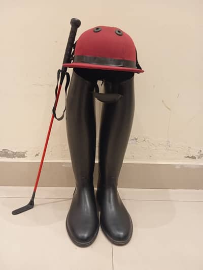 Horse Riding Kit – Boot Size 9 + Helmet (M) + Riding whip  | Like new