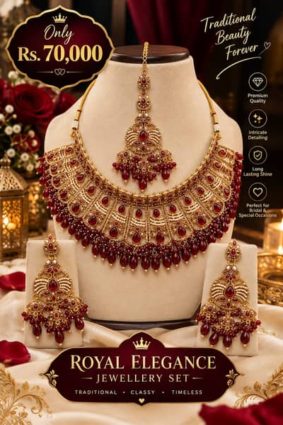 Royal Bridal Jewellery Set with Earrings & Maang Tikka | Gold & Maroon