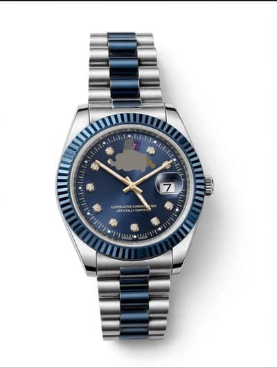 Blue Stone Dial Formal Watch For Men - Silver Chain - Date Function