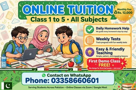 Female Tutor - Class 1 to 5 - FA - 5 Years Exp - Online