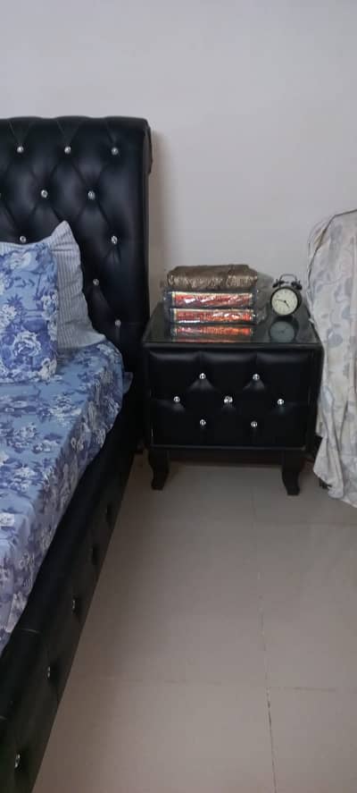 Black Stone double bed with 2 side tables and dressing table