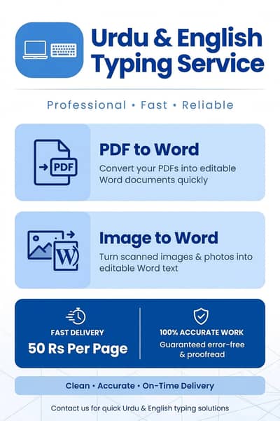 urdu English typing, 50Rs. per page
