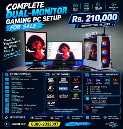 COMPLETE DUAL-MONITOR GAMING PC SETUP FOR SALE
