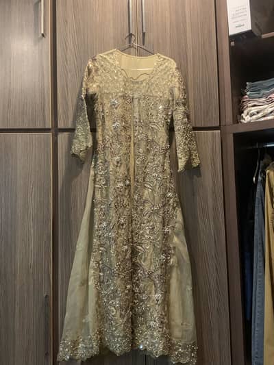 Fancy Gold Heavy Embroidered Net Gown Maxi (Wedding and Party Wear)