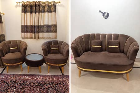 Elegant Brown Sofa Set for Sale – Golden Finish