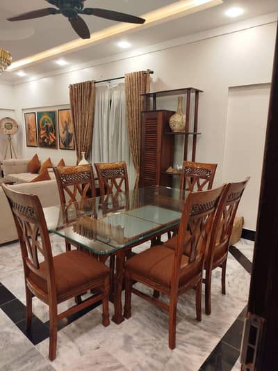 Glass Top Solid Sheesham wood dining table for 6 persons