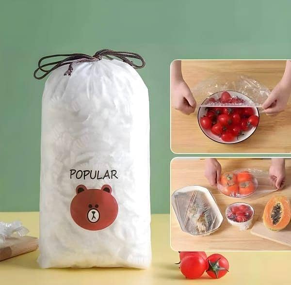 100Pcs Disposable Plastic Bag Food Cover Wrap Elastic Food Bags Lids For Fruit  Cup Cap Storage Kitchen organizer Fresh Keeping Saver Bag