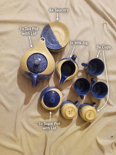 Original Japan AERO Fine Ware Blue & Gold Ceramic Tea Set