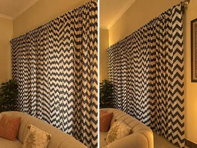 Black and white striped velvet curatins