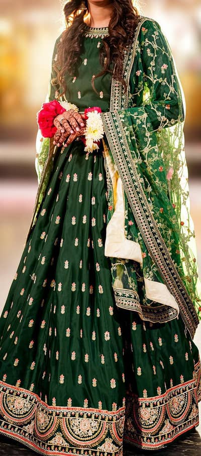 Emerald Green Bridal Mehndi Lehenga Choli - Heavy Embroidered
