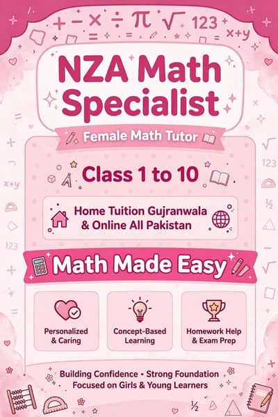 NZA Math Specialist- Female Math Tutor class 1 to 10