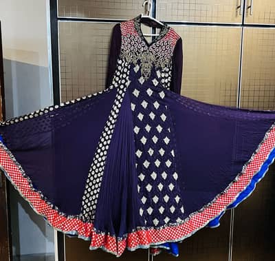 full long full flare anarkali frock, deep purple colour