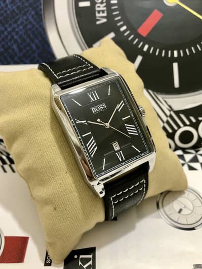 HUGO BOSS-TANK SHAPE-NEW WATCH-ORIGINAL-LEATHER STRAP