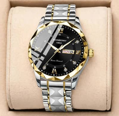 BANBONY 1853 - Black Dial - Day & Date - Diamond Cut - Gents Watch