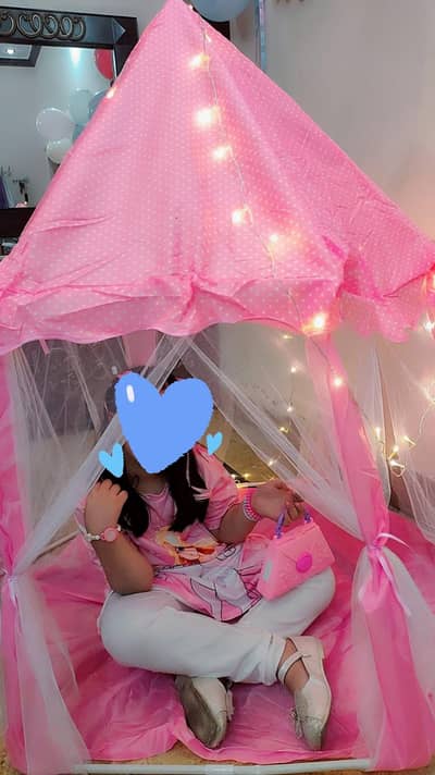 Pink Princess Kids Play Tent House with Lights