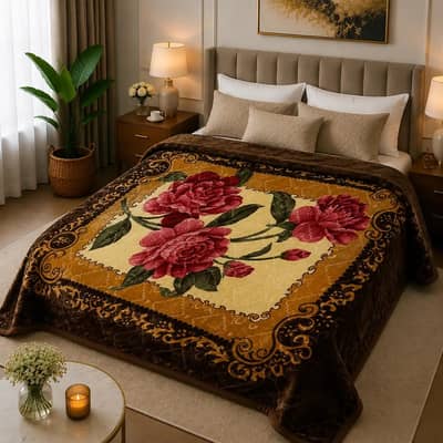 3D panel fleece embossed double bed blanket
