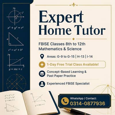 Expert Tutor for Math and Science | Classes 8th to 12th [FBISE]