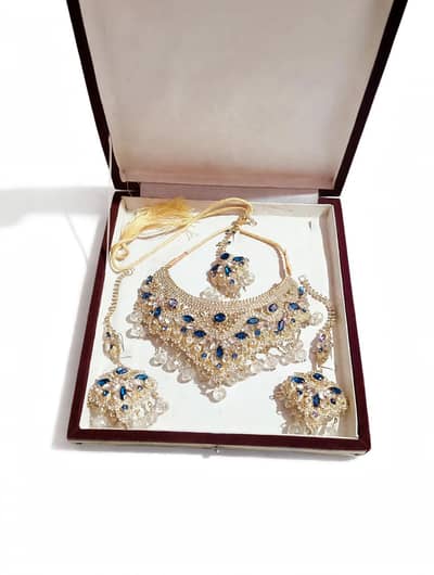Bridal heavy Walima Golden With Blue Stone Set