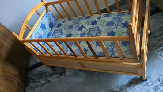 Wooden Baby Cot Trolley for urgent sale Whatsapp 03401944827
