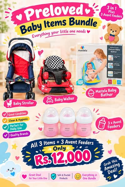 Big deal Quality preloved Stroller & walker & bather and Avent Feeders