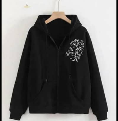 Men's Black Zipper Hoodie - Printed Fleece